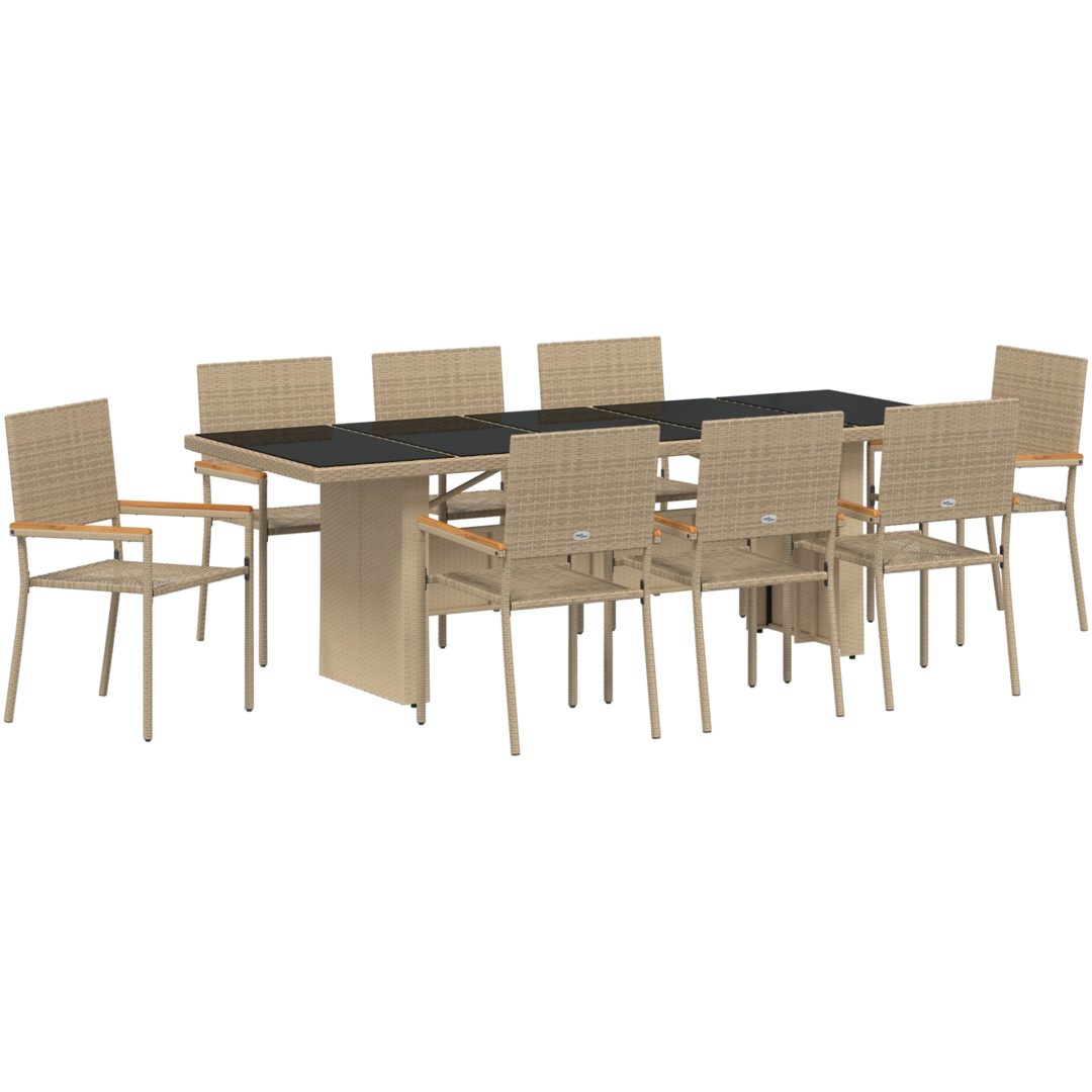 Trädgårdsmöbelset 9 pcs Beige Konstrotting vidaXL 240 x 90 cm – bild 2