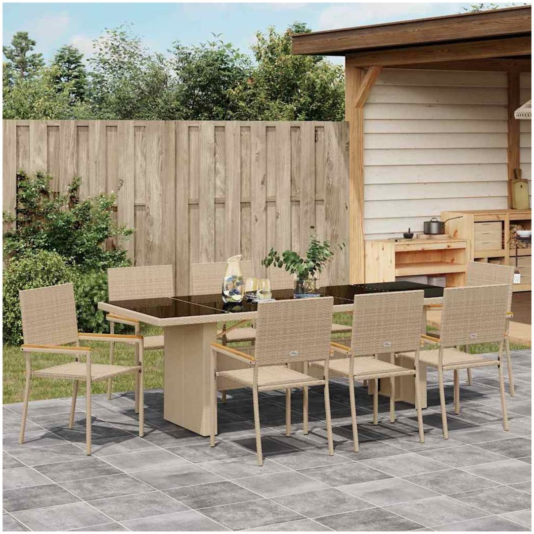 Trädgårdsmöbelset 9 pcs Beige Konstrotting vidaXL 240 x 90 cm – bild 4