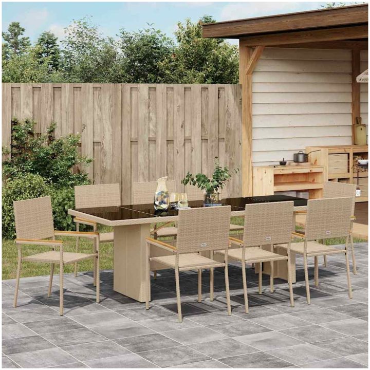 Trädgårdsmöbelset 9 pcs Beige Konstrotting vidaXL 240 x 90 cm – bild 4