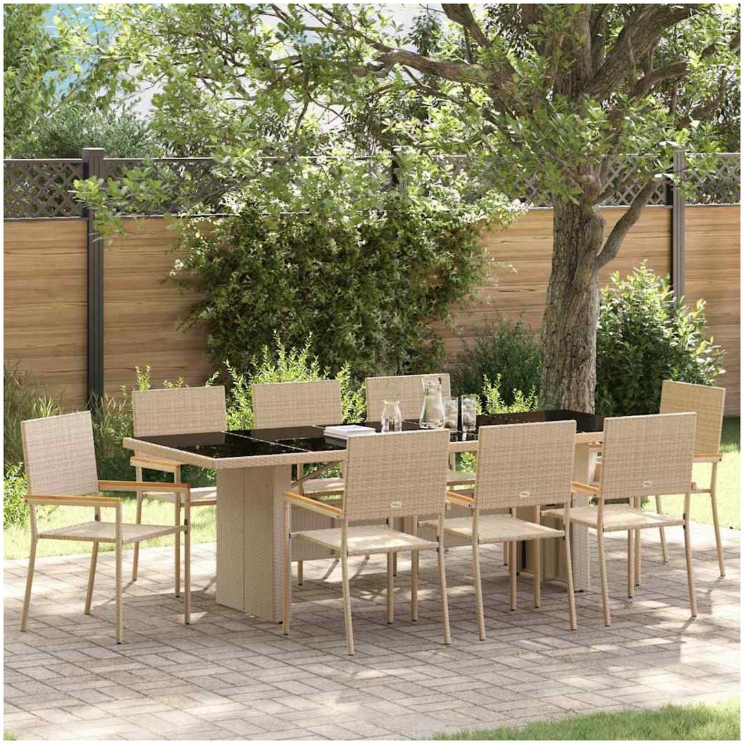 Trädgårdsmöbelset 9 pcs Beige Konstrotting vidaXL 240 x 90 cm