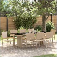 Trädgårdsmöbelset 9 pcs Beige Konstrotting vidaXL