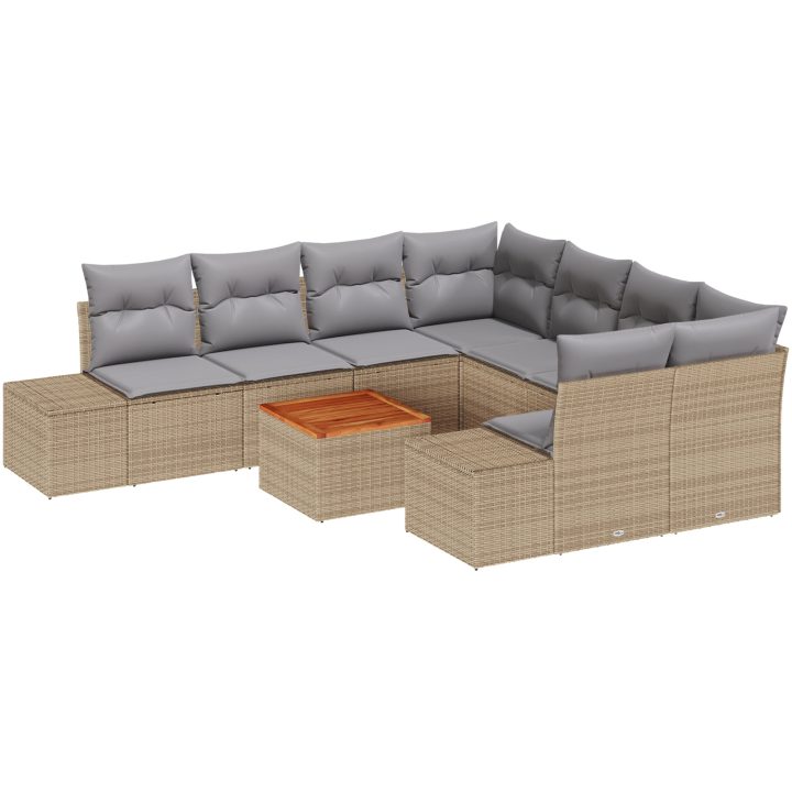 Trädgårdsmöbelset 9 pcs Beige, ljusgrå vidaXL 55 x 55 x 37 cm – bild 2