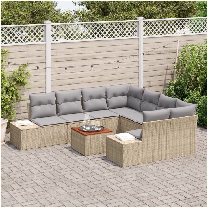 Trädgårdsmöbelset 9 pcs Beige, ljusgrå vidaXL 55 x 55 x 37 cm – bild 3