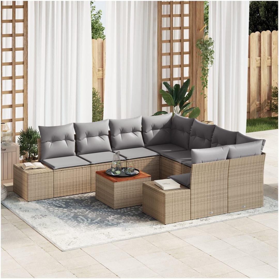 Trädgårdsmöbelset 9 pcs Beige, ljusgrå vidaXL 55 x 55 x 37 cm