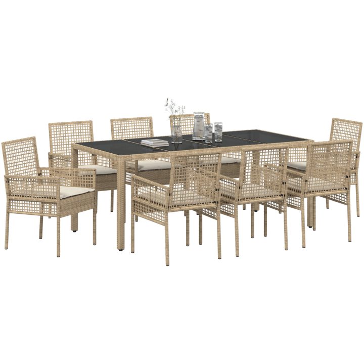 Trädgårdsmöbelset 9 pcs Beige PE rotting vidaXL Stor – bild 3