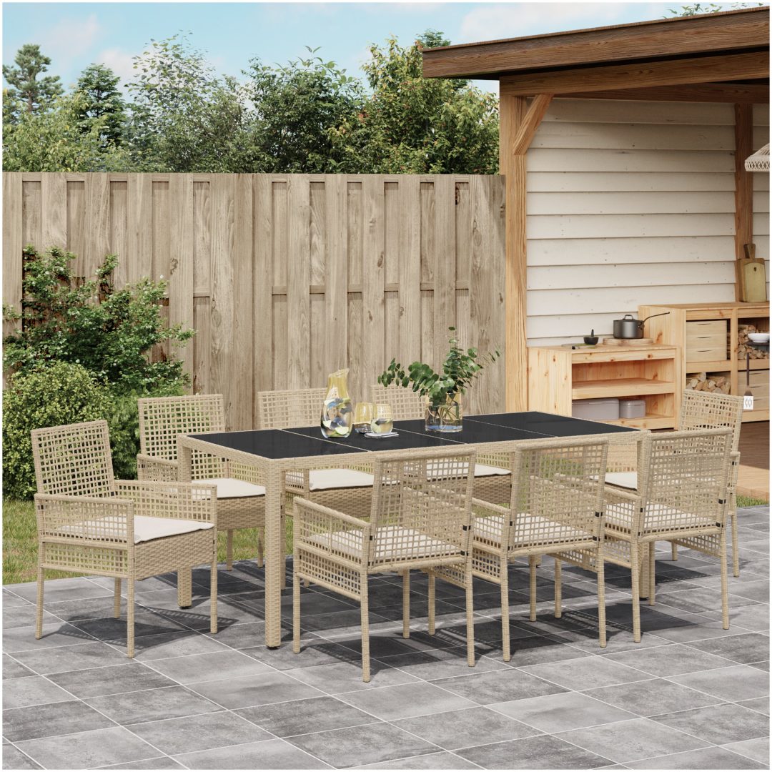 Trädgårdsmöbelset 9 pcs Beige PE rotting vidaXL Stor – bild 4