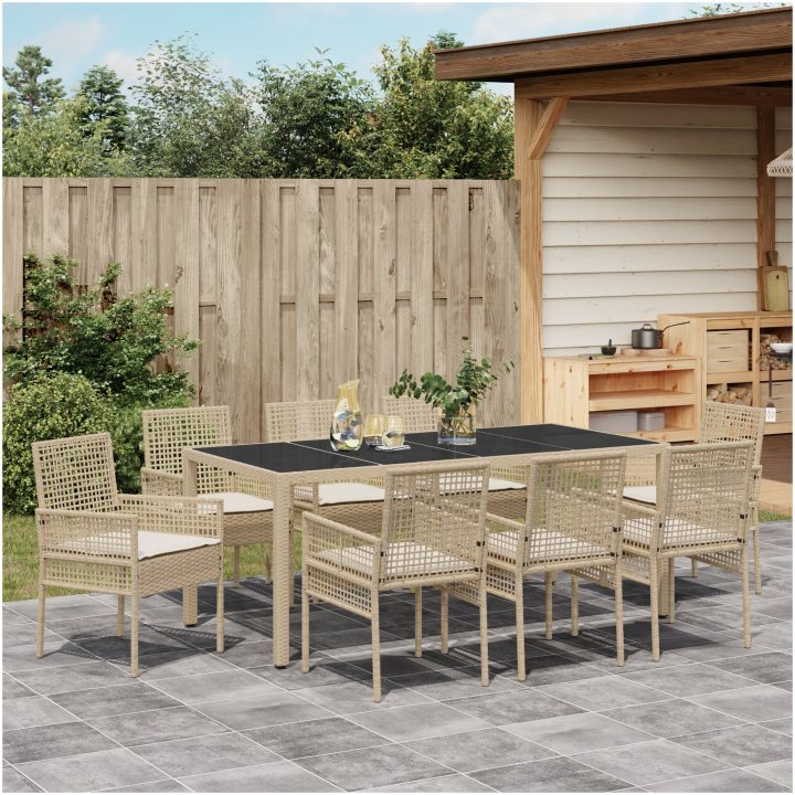 Trädgårdsmöbelset 9 pcs Beige PE rotting vidaXL Stor – bild 4