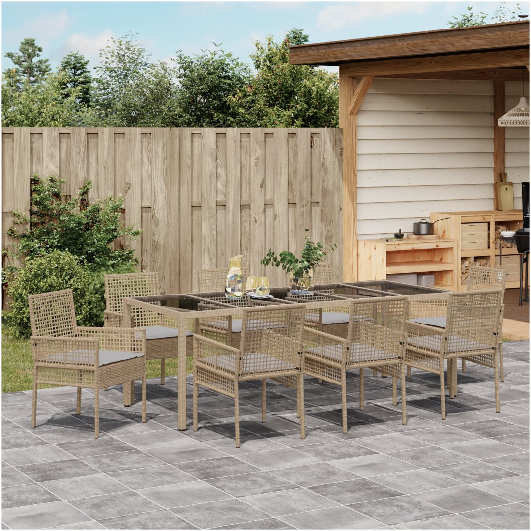 Trädgårdsmöbelset 9 pcs Beige vidaXL 250 x 100 x 75 cm – bild 4