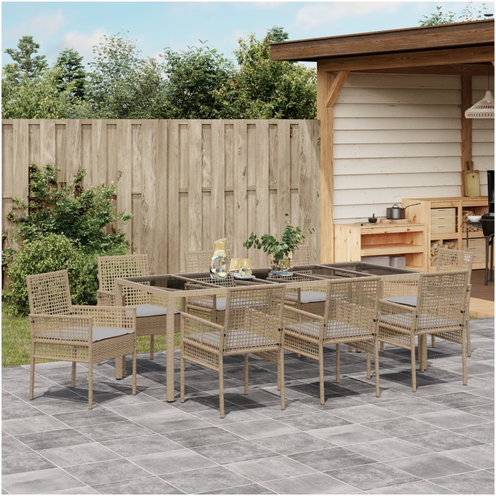 Trädgårdsmöbelset 9 pcs Beige vidaXL 250 x 100 x 75 cm – bild 4