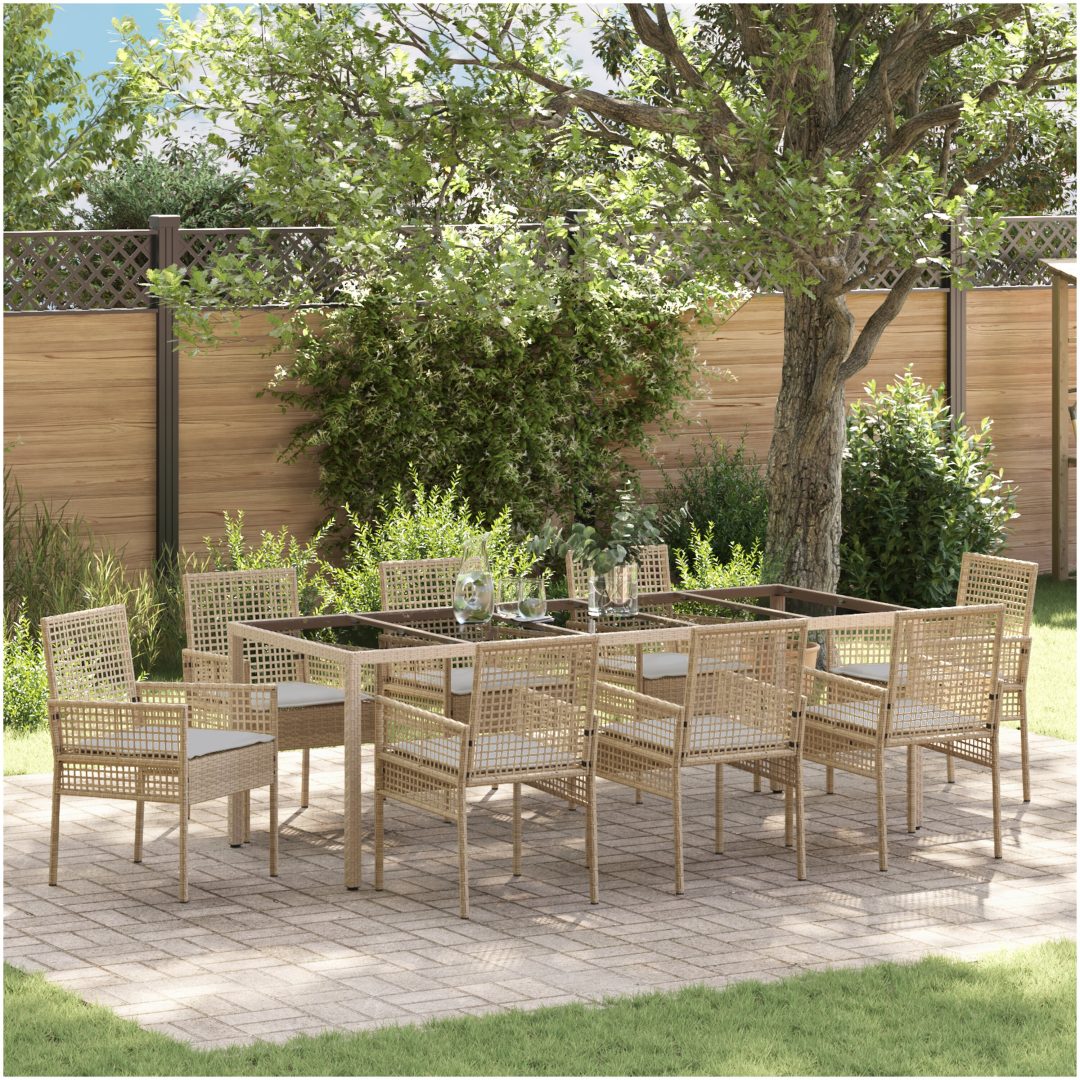 Trädgårdsmöbelset 9 pcs Beige vidaXL 250 x 100 x 75 cm