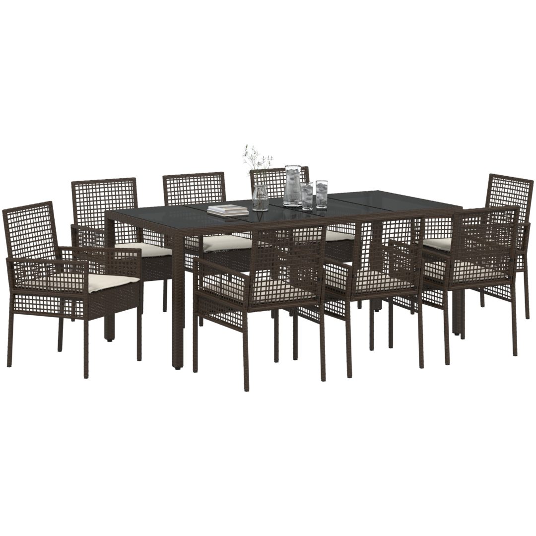 Trädgårdsmöbelset 9 pcs Brun PE rotting vidaXL 190 x 90 x 75 cm – bild 3