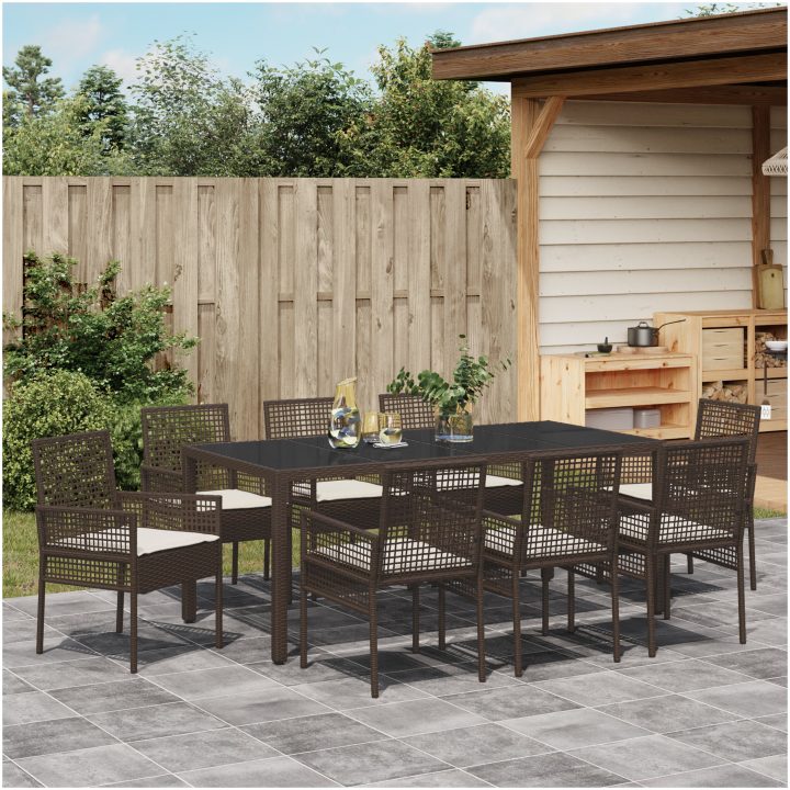 Trädgårdsmöbelset 9 pcs Brun PE rotting vidaXL 190 x 90 x 75 cm – bild 4