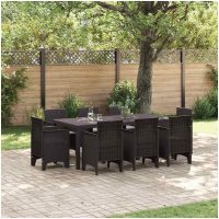 Trädgårdsmöbelset 9 pcs Brun Plast Rattan vidaXL