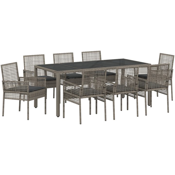 Trädgårdsmöbelset 9 pcs Grå Konstrotting vidaXL 190 x 90 x 75 cm – bild 2