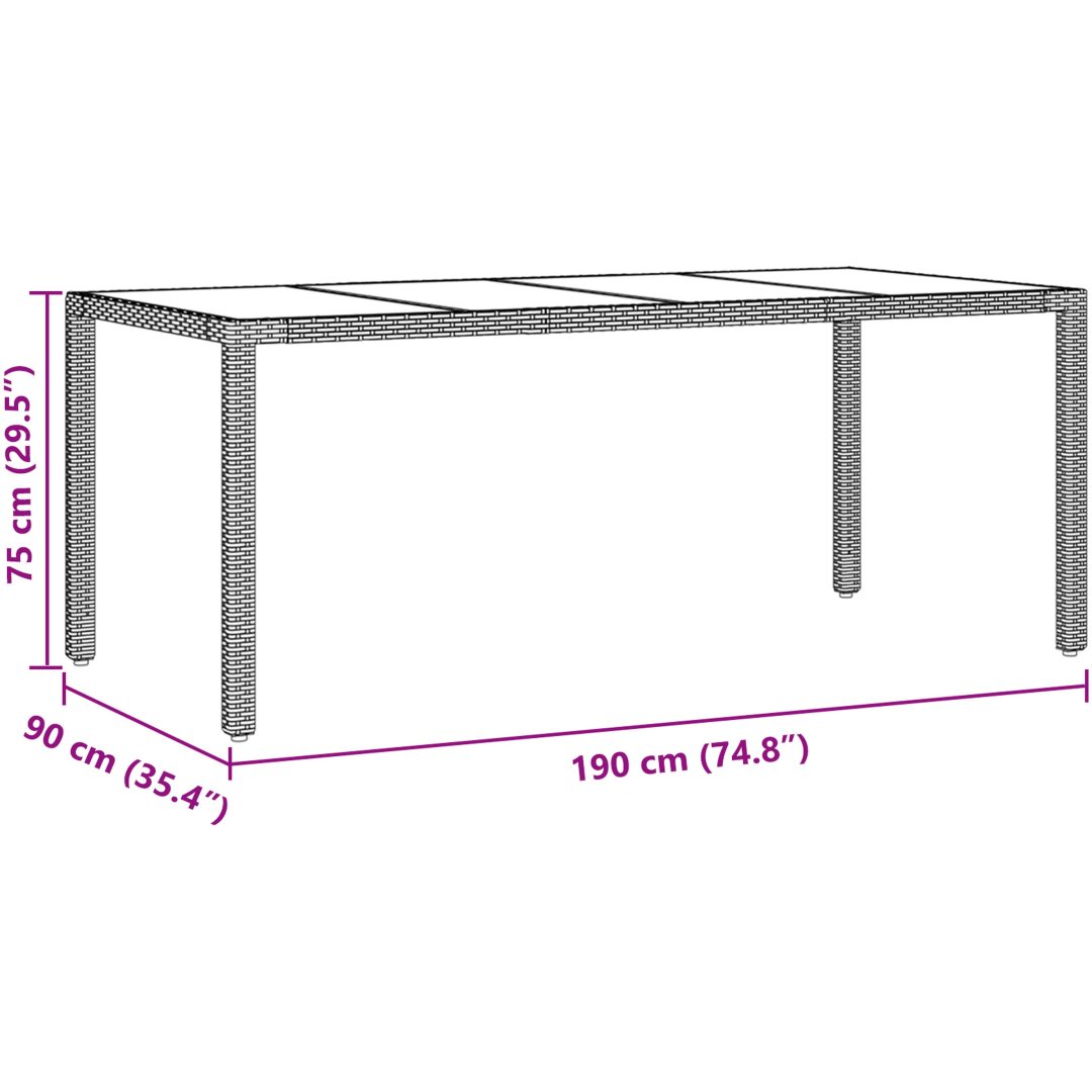 Trädgårdsmöbelset 9 pcs Grå Konstrotting vidaXL 190 x 90 x 75 cm – bild 11