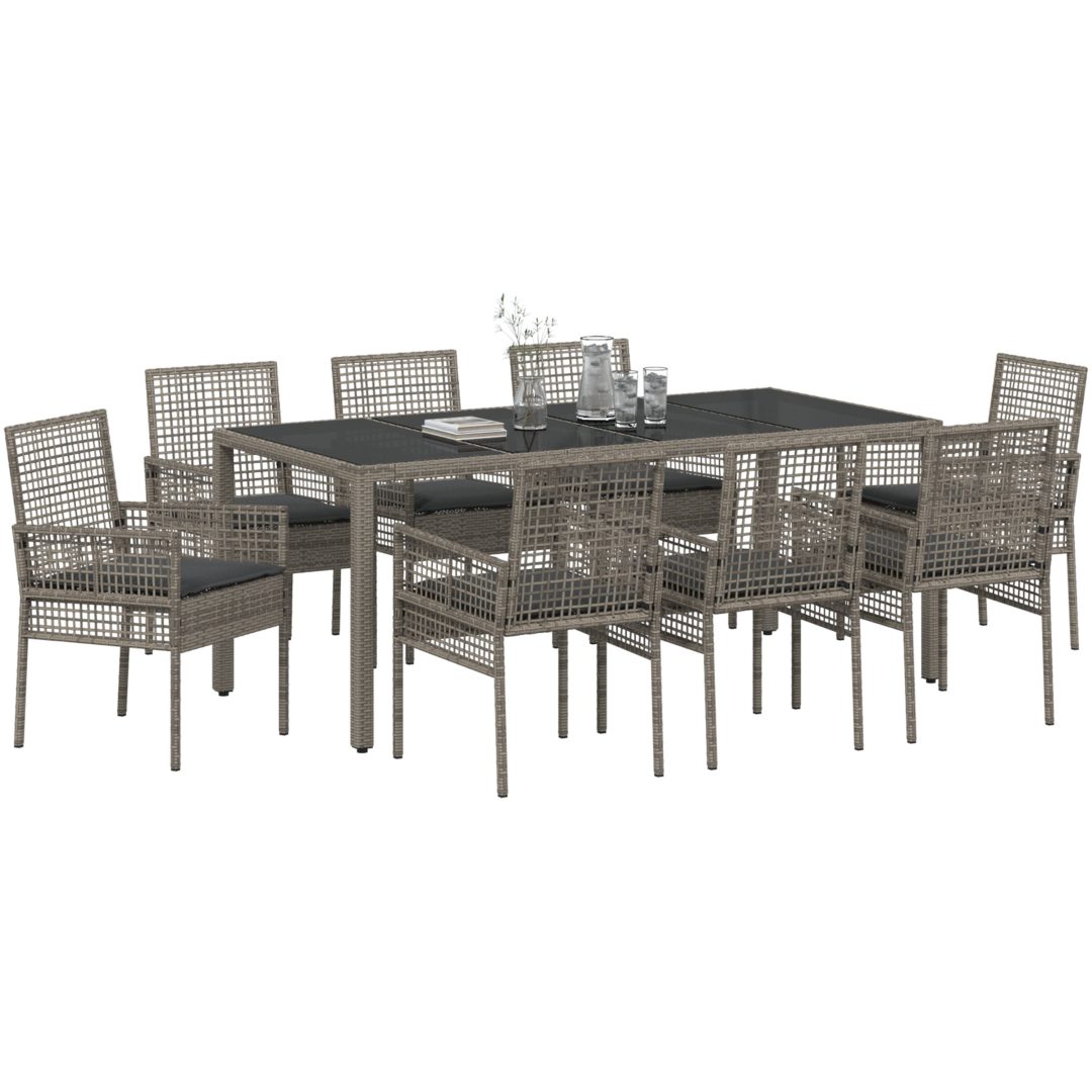 Trädgårdsmöbelset 9 pcs Grå Konstrotting vidaXL 190 x 90 x 75 cm – bild 3