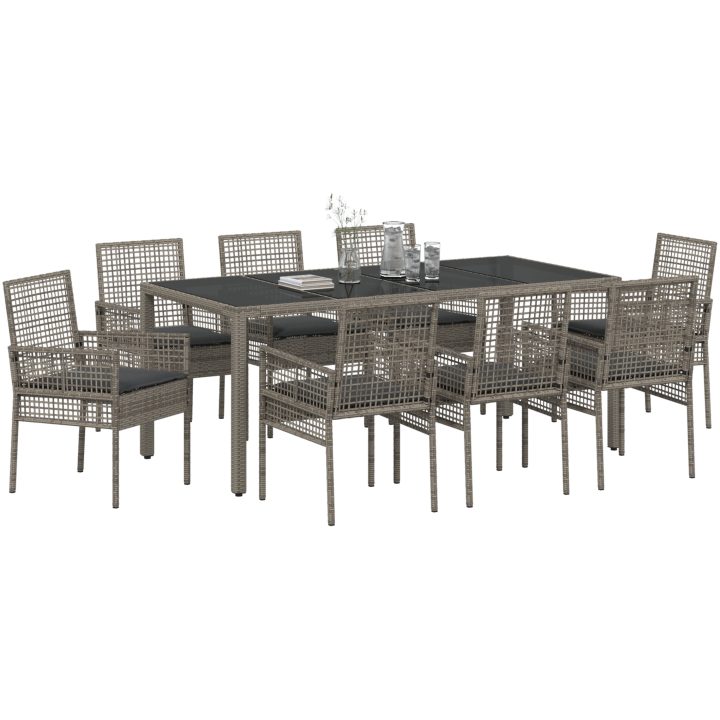 Trädgårdsmöbelset 9 pcs Grå Konstrotting vidaXL 190 x 90 x 75 cm – bild 3