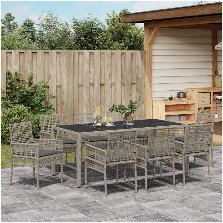 Trädgårdsmöbelset 9 pcs Grå Konstrotting vidaXL 190 x 90 x 75 cm – bild 4