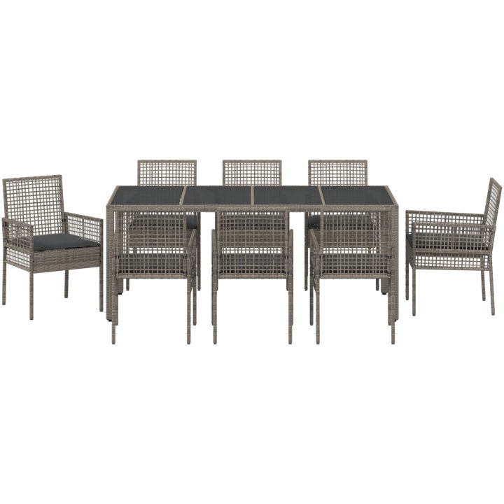 Trädgårdsmöbelset 9 pcs Grå Konstrotting vidaXL 190 x 90 x 75 cm – bild 7
