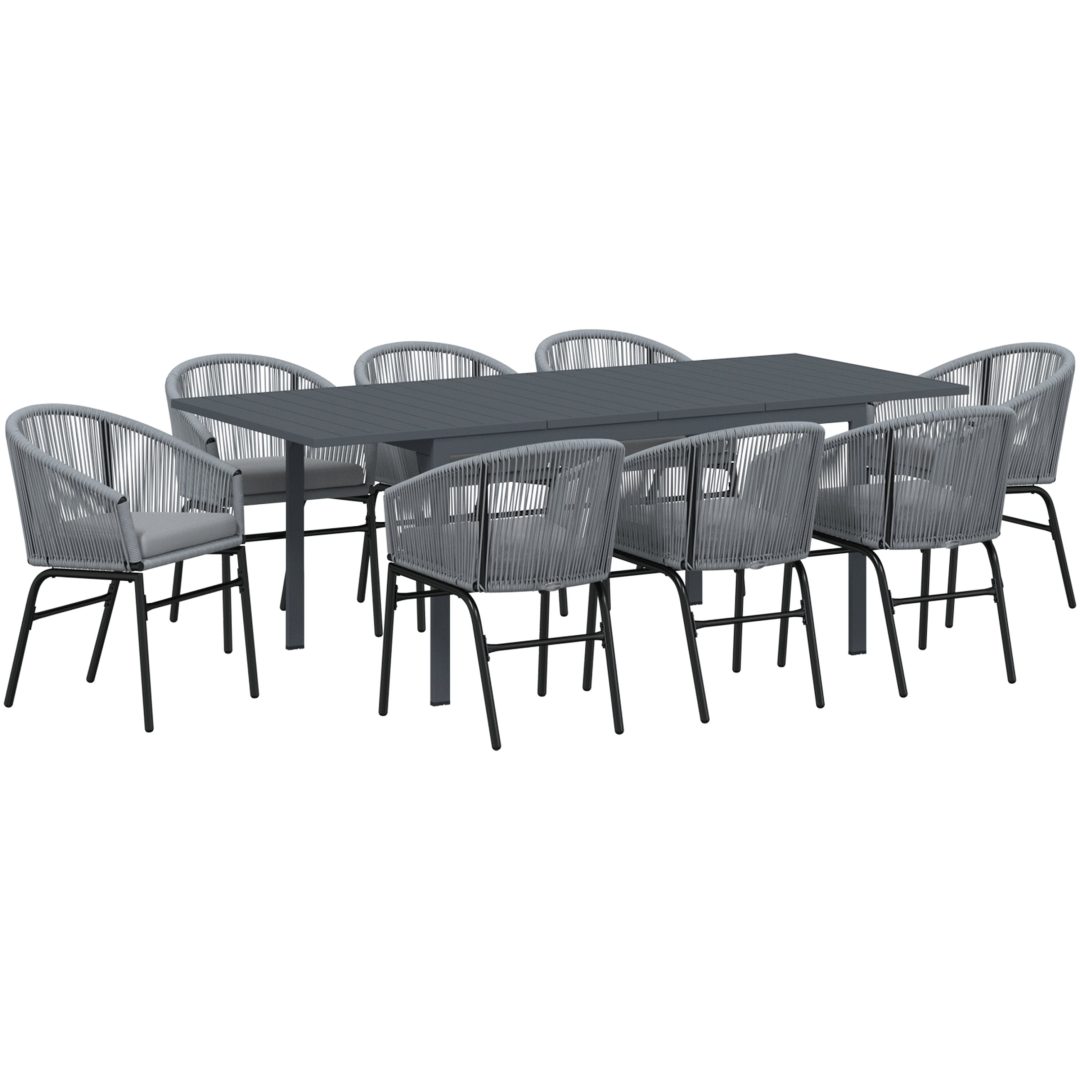 Trädgårdsmöbelset 9 pcs Grå Metallram, Rep, Tyg vidaXL Large – bild 2