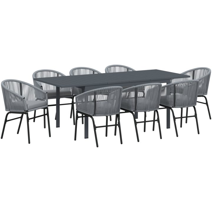 Trädgårdsmöbelset 9 pcs Grå Metallram, Rep, Tyg vidaXL Large – bild 2