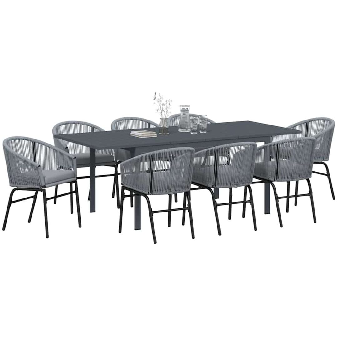 Trädgårdsmöbelset 9 pcs Grå Metallram, Rep, Tyg vidaXL Large – bild 3