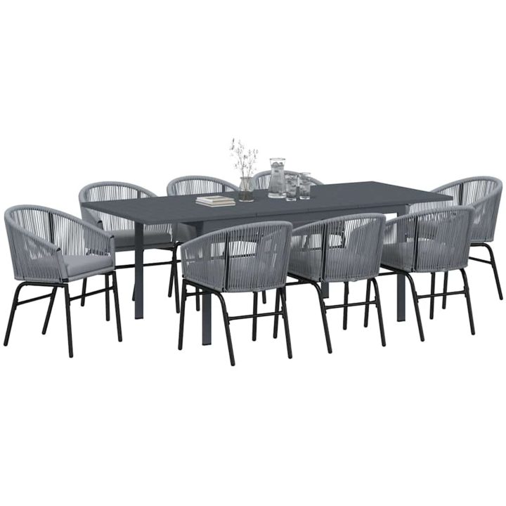 Trädgårdsmöbelset 9 pcs Grå Metallram, Rep, Tyg vidaXL Large – bild 3