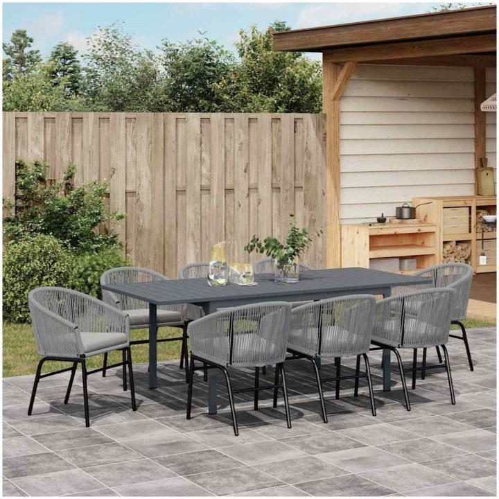 Trädgårdsmöbelset 9 pcs Grå Metallram, Rep, Tyg vidaXL Large – bild 4