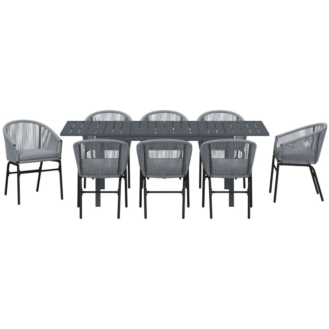 Trädgårdsmöbelset 9 pcs Grå Metallram, Rep, Tyg vidaXL Large – bild 7