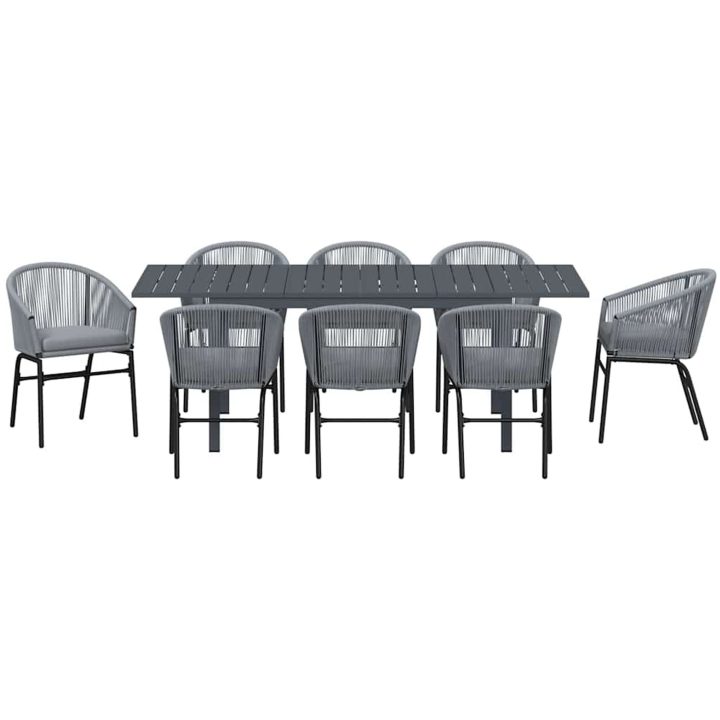 Trädgårdsmöbelset 9 pcs Grå Metallram, Rep, Tyg vidaXL Large – bild 7