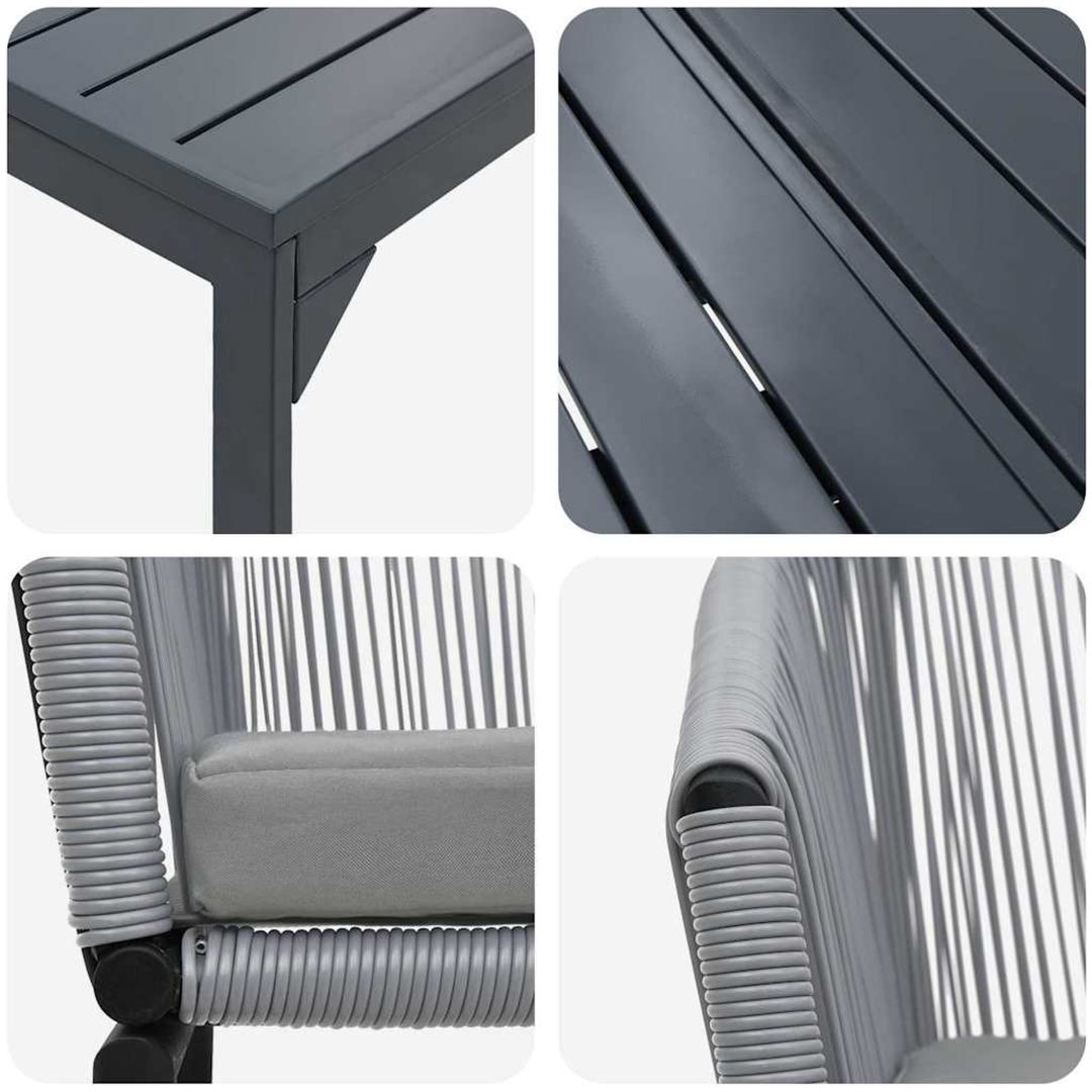 Trädgårdsmöbelset 9 pcs Grå Metallram, Rep, Tyg vidaXL Large – bild 9