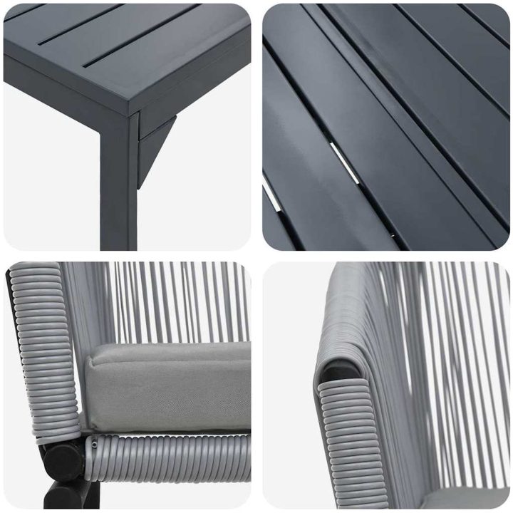 Trädgårdsmöbelset 9 pcs Grå Metallram, Rep, Tyg vidaXL Large – bild 9