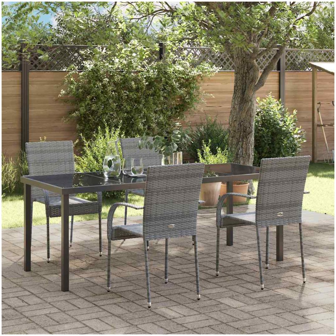 Trädgårdsmöbelset 9 pcs Grå PE Rattan vidaXL 200 x 80 x 73 cm