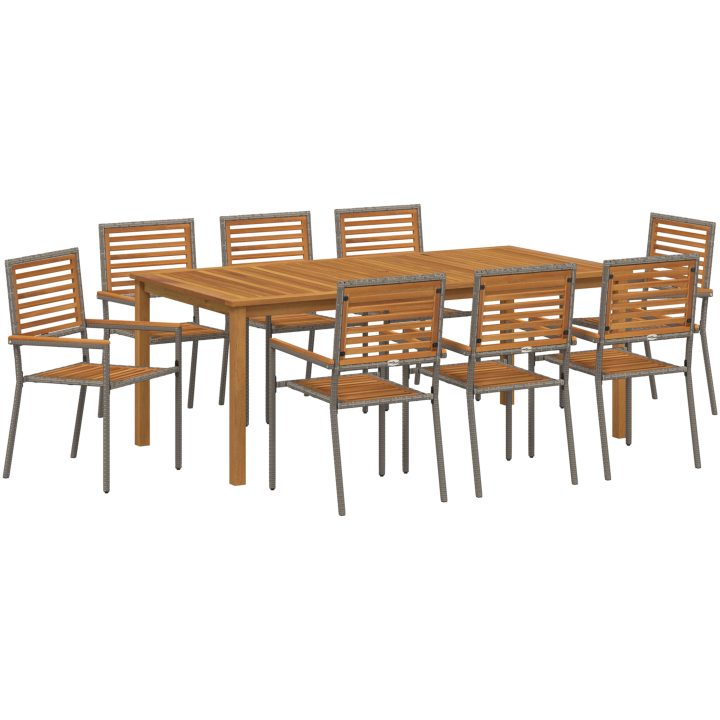 Trädgårdsmöbelset 9 pcs Grå Plast, Trä vidaXL 200 x 100 x 74 cm – bild 2
