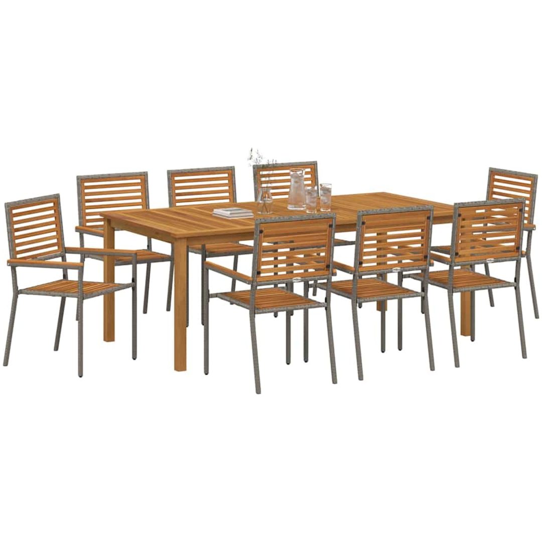 Trädgårdsmöbelset 9 pcs Grå Plast, Trä vidaXL 200 x 100 x 74 cm – bild 3