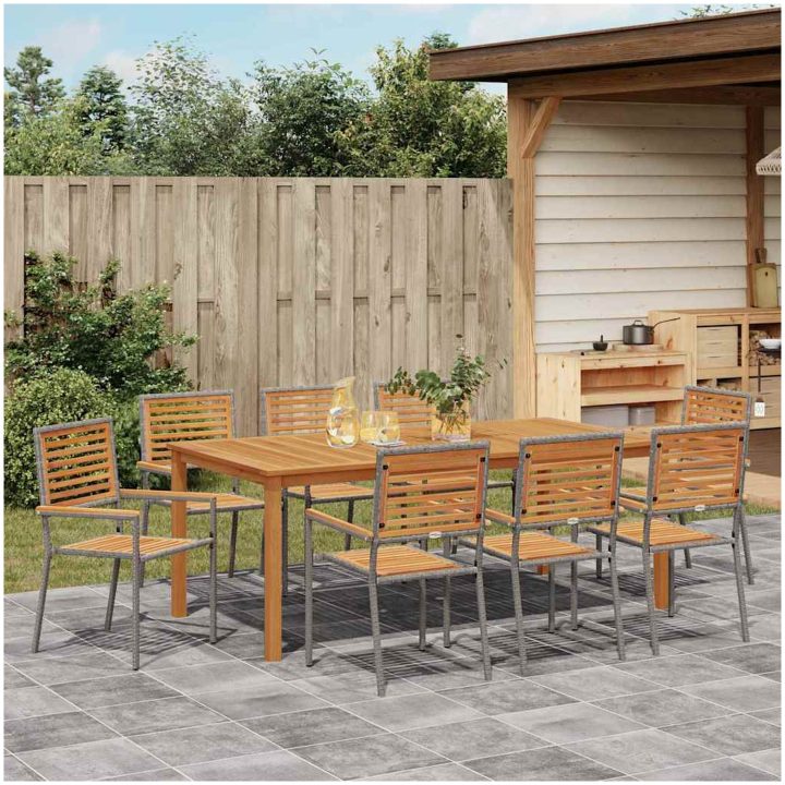 Trädgårdsmöbelset 9 pcs Grå Plast, Trä vidaXL 200 x 100 x 74 cm – bild 4