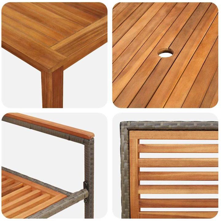 Trädgårdsmöbelset 9 pcs Grå Plast, Trä vidaXL 200 x 100 x 74 cm – bild 9