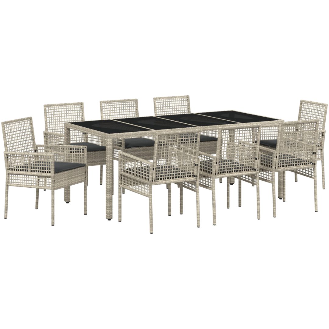 Trädgårdsmöbelset 9 pcs Ljusgrå PE Rattan vidaXL 190 x 90 x 75 cm – bild 2