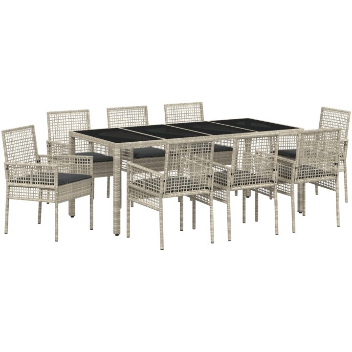 Trädgårdsmöbelset 9 pcs Ljusgrå PE Rattan vidaXL 190 x 90 x 75 cm – bild 2