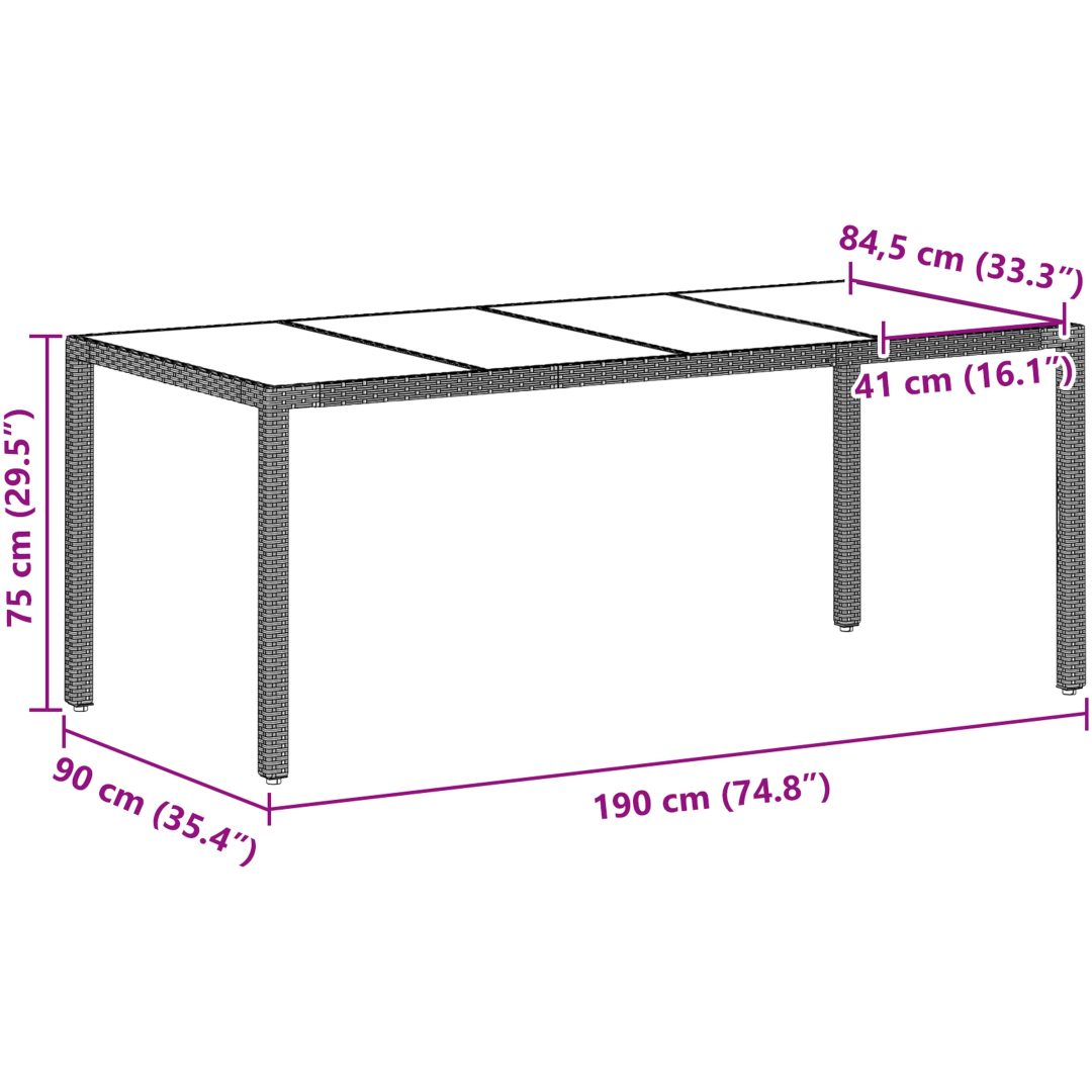 Trädgårdsmöbelset 9 pcs Ljusgrå PE Rattan vidaXL 190 x 90 x 75 cm – bild 11