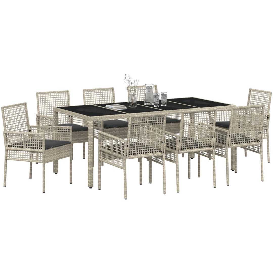 Trädgårdsmöbelset 9 pcs Ljusgrå PE Rattan vidaXL 190 x 90 x 75 cm – bild 3