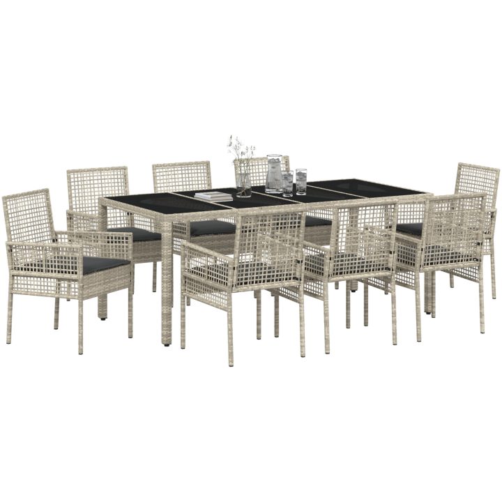 Trädgårdsmöbelset 9 pcs Ljusgrå PE Rattan vidaXL 190 x 90 x 75 cm – bild 3