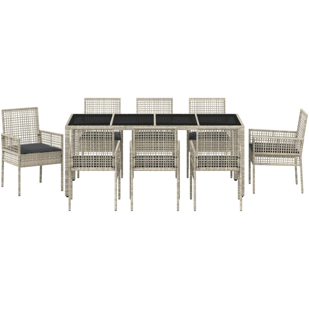 Trädgårdsmöbelset 9 pcs Ljusgrå PE Rattan vidaXL 190 x 90 x 75 cm – bild 7