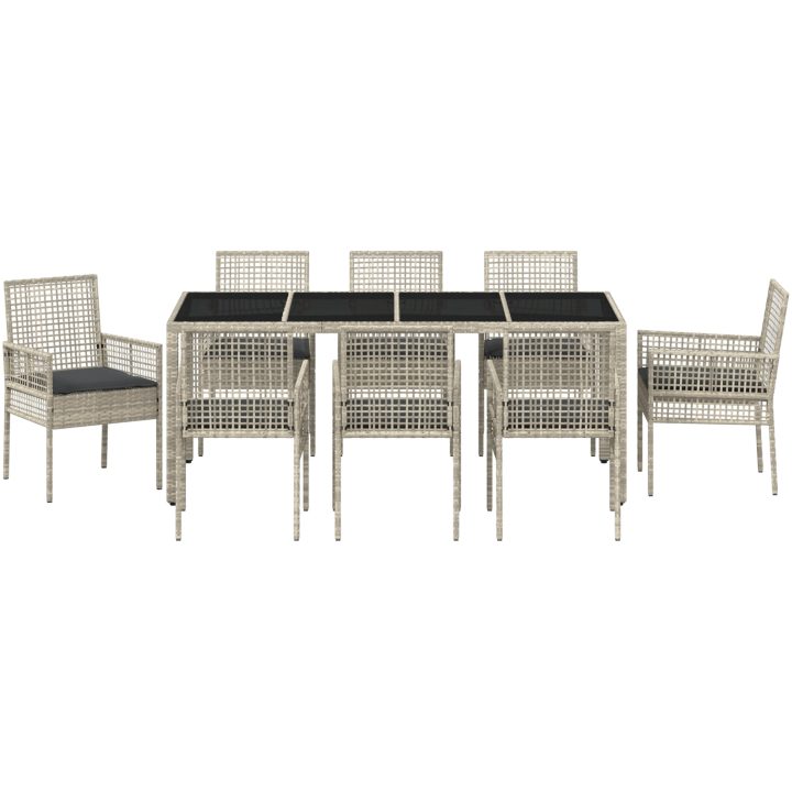 Trädgårdsmöbelset 9 pcs Ljusgrå PE Rattan vidaXL 190 x 90 x 75 cm – bild 7