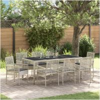 Trädgårdsmöbelset 9 pcs Ljusgrå PE Rattan vidaXL