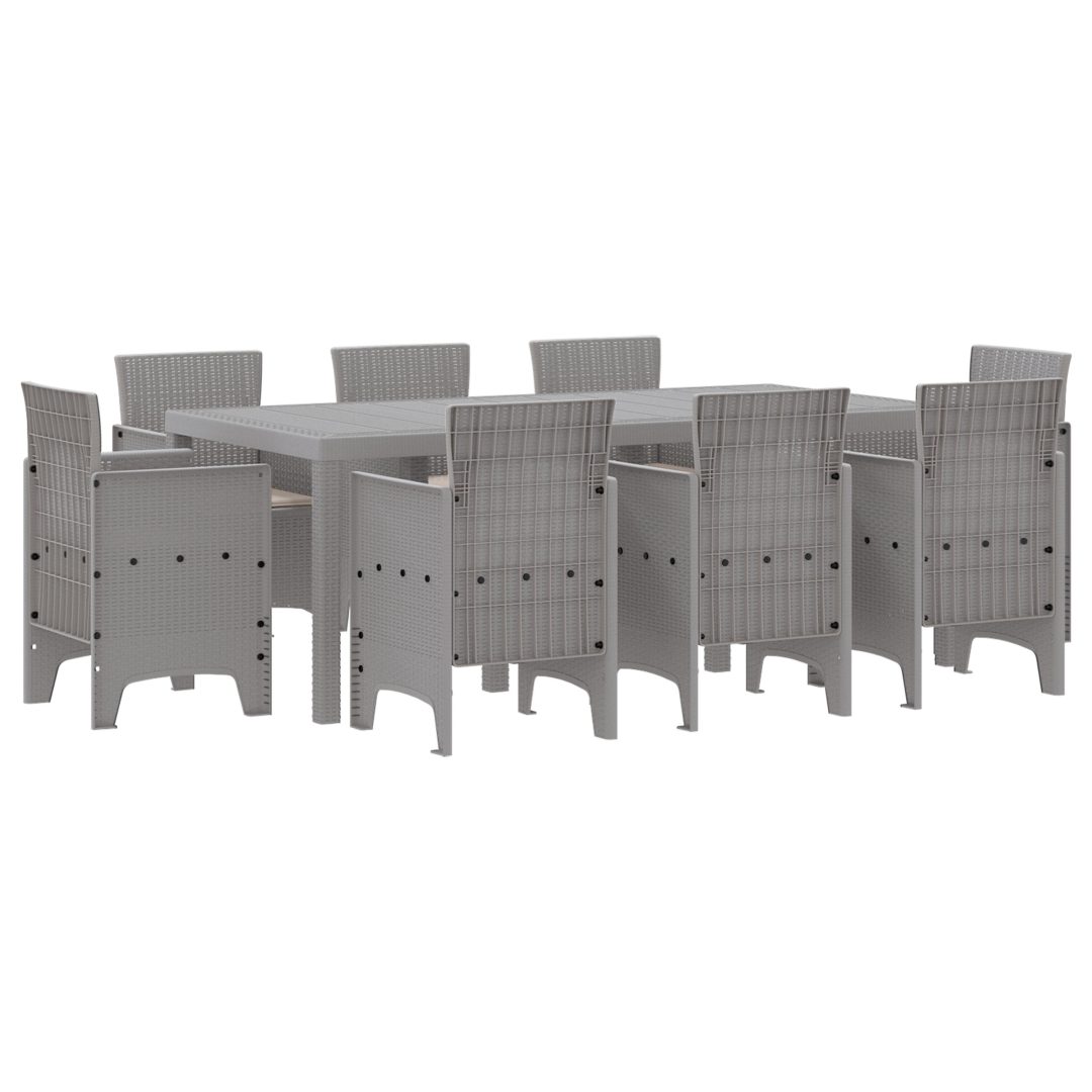 Trädgårdsmöbelset 9 pcs Ljusgrå Poly Rattan, härdat glas vidaXL 200 x 100 x 73 cm – bild 2