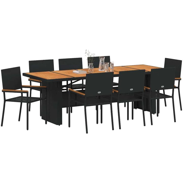 Trädgårdsmöbelset 9 pcs Svart Konstrotting vidaXL 8 - Sits – bild 3