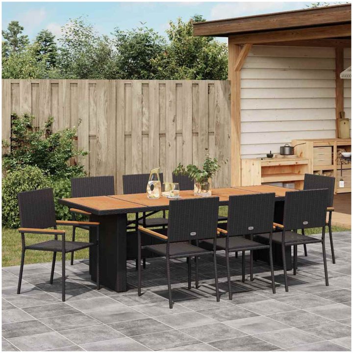 Trädgårdsmöbelset 9 pcs Svart Konstrotting vidaXL 8 - Sits – bild 4