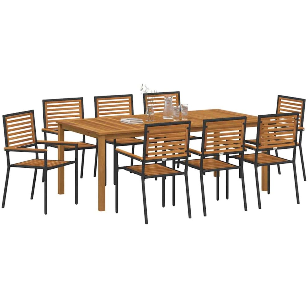 Trädgårdsmöbelset 9 pcs Svart Metall & Trä vidaXL 200 x 100 x 74 cm – bild 3