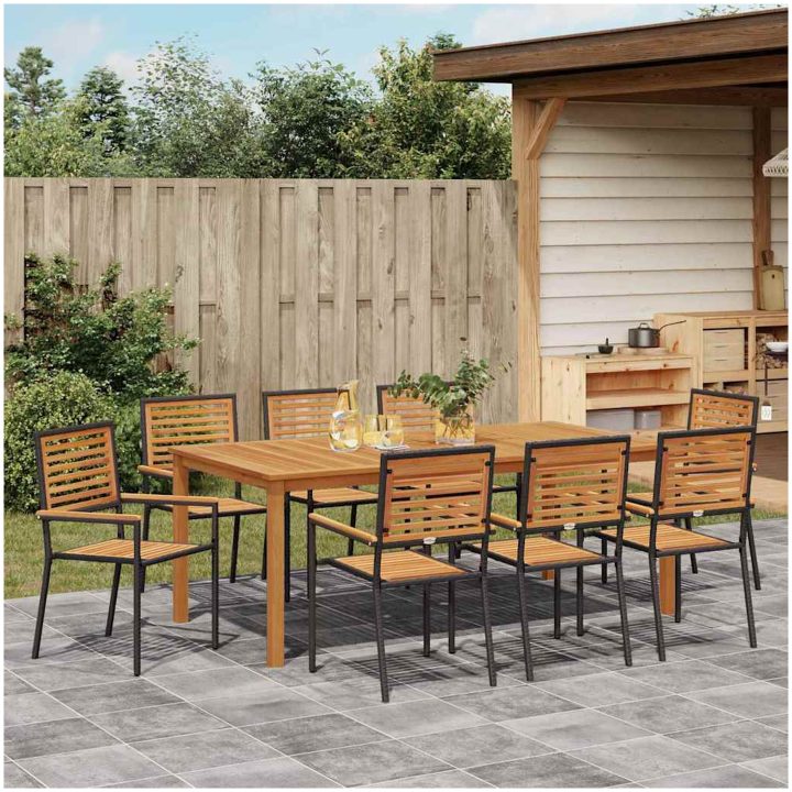 Trädgårdsmöbelset 9 pcs Svart Metall & Trä vidaXL 200 x 100 x 74 cm – bild 4
